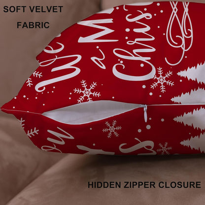 Merry Christmas Decorative Pillows Covers 22X22 Set of 4 for Christmas Decorations Red Christmas Tree Snowflake Winter Holiday Throw Pillow Cases Xmas Farmhouse Decor for Couch Sofa